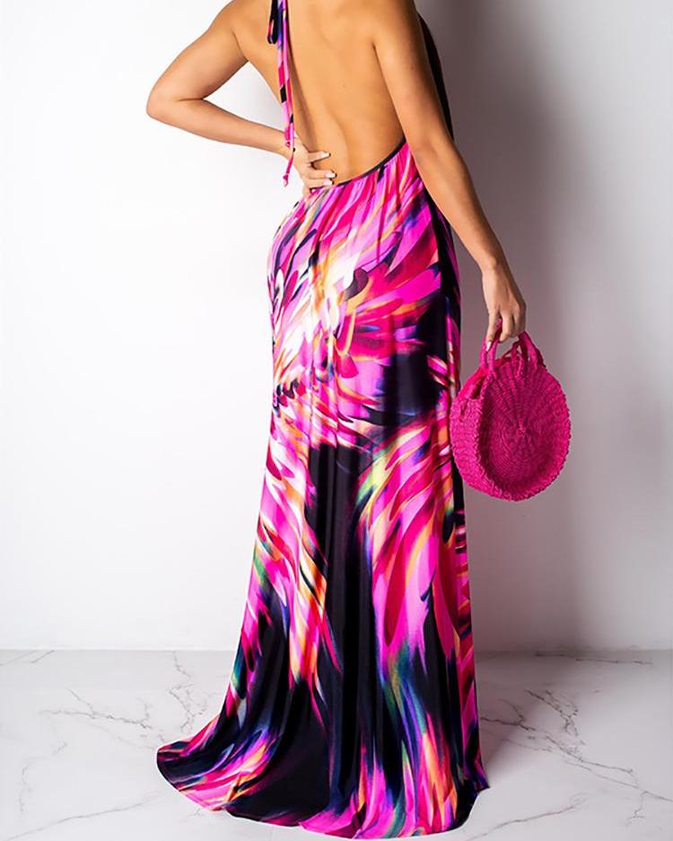 Backless Black and Fushia Multi Colored Dress