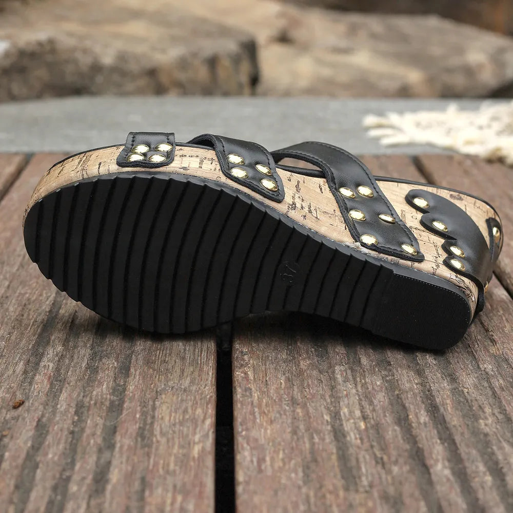 Open Toe Studded Wedge Sandals