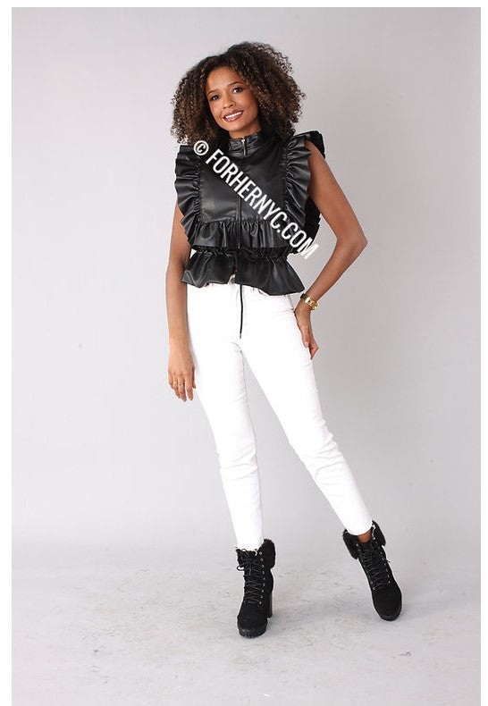 For Her NYC- Ruffled Leather Peplum Vest -81758