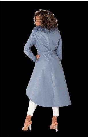 For Her NYC Slate Blue High Low PU Jacket with Fur Collar Style 82054
