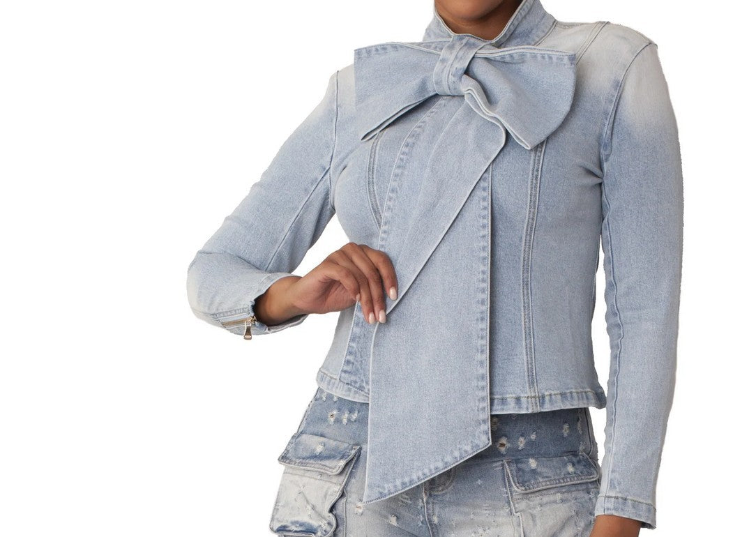 Bow Detail Denim Top -82417