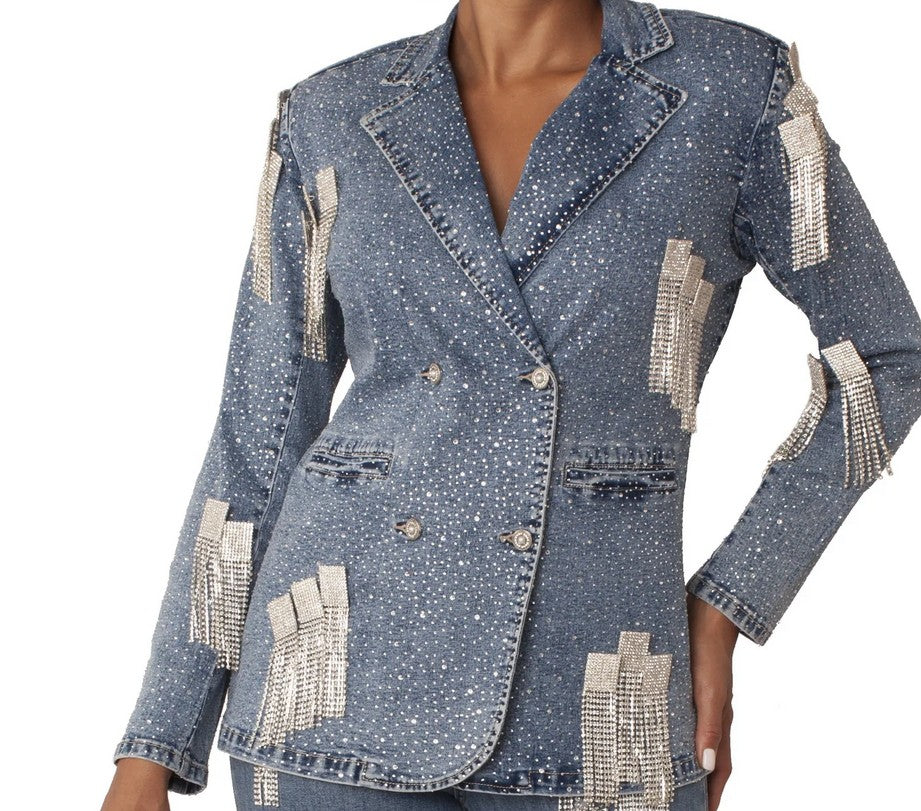 Crystal Cascade Denim Blazer -82463