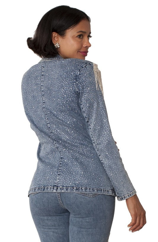 Crystal Cascade Denim Blazer -82463