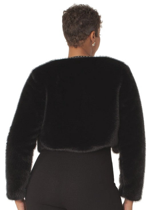 FOR HER Cropped Rhinestone-Trimmed Fur Jacket -82652