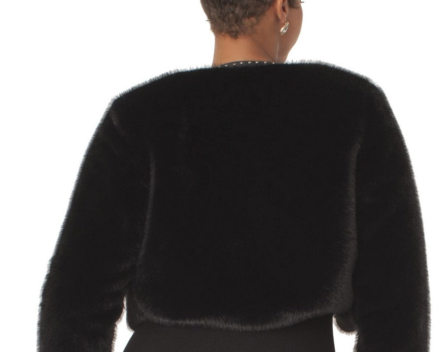 FOR HER Cropped Rhinestone-Trimmed Fur Jacket -82652