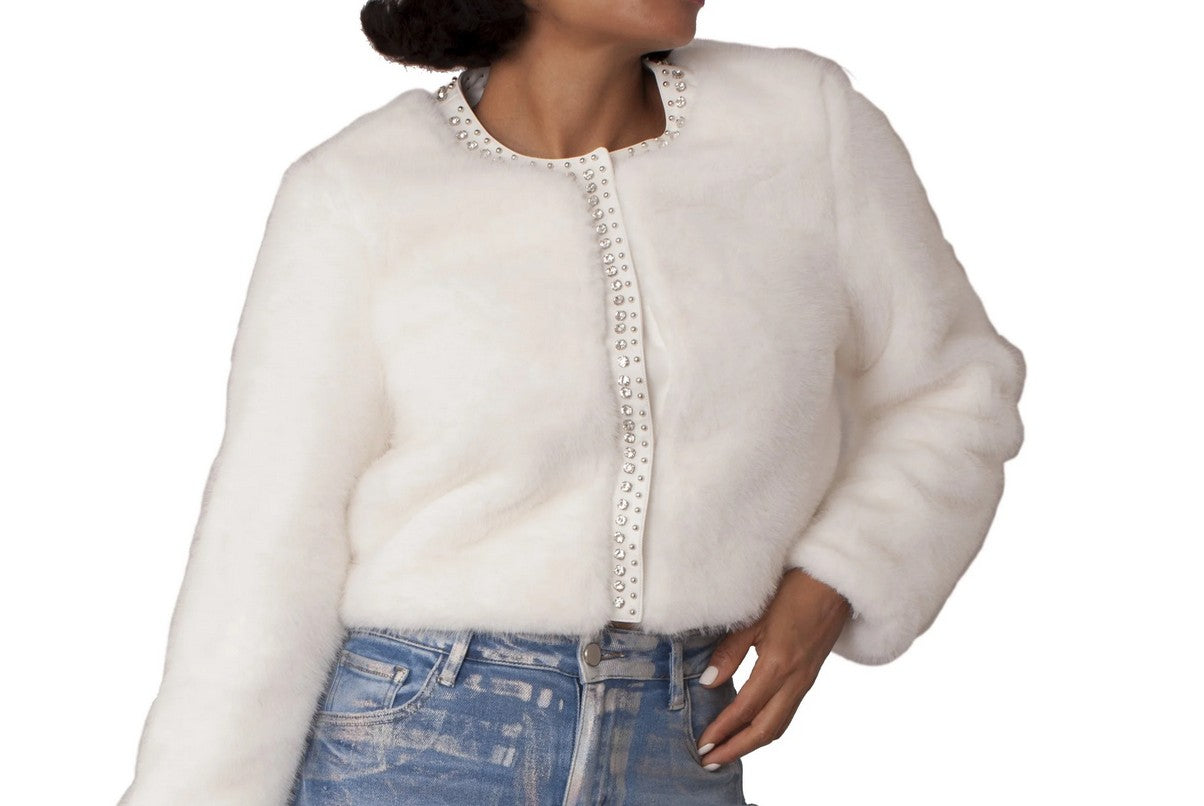 FOR HER Cropped Rhinestone-Trimmed Fur Jacket -82652