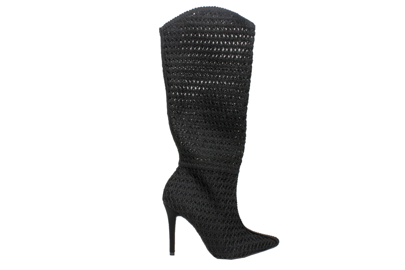 Bruno Menegatti Black Crochet Stiletto Boot Black