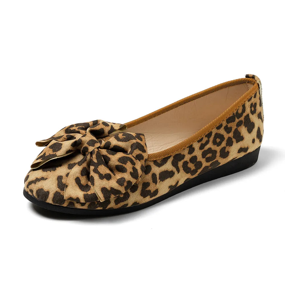 Mirage Platform Leopard Bow Flat Slip Ons