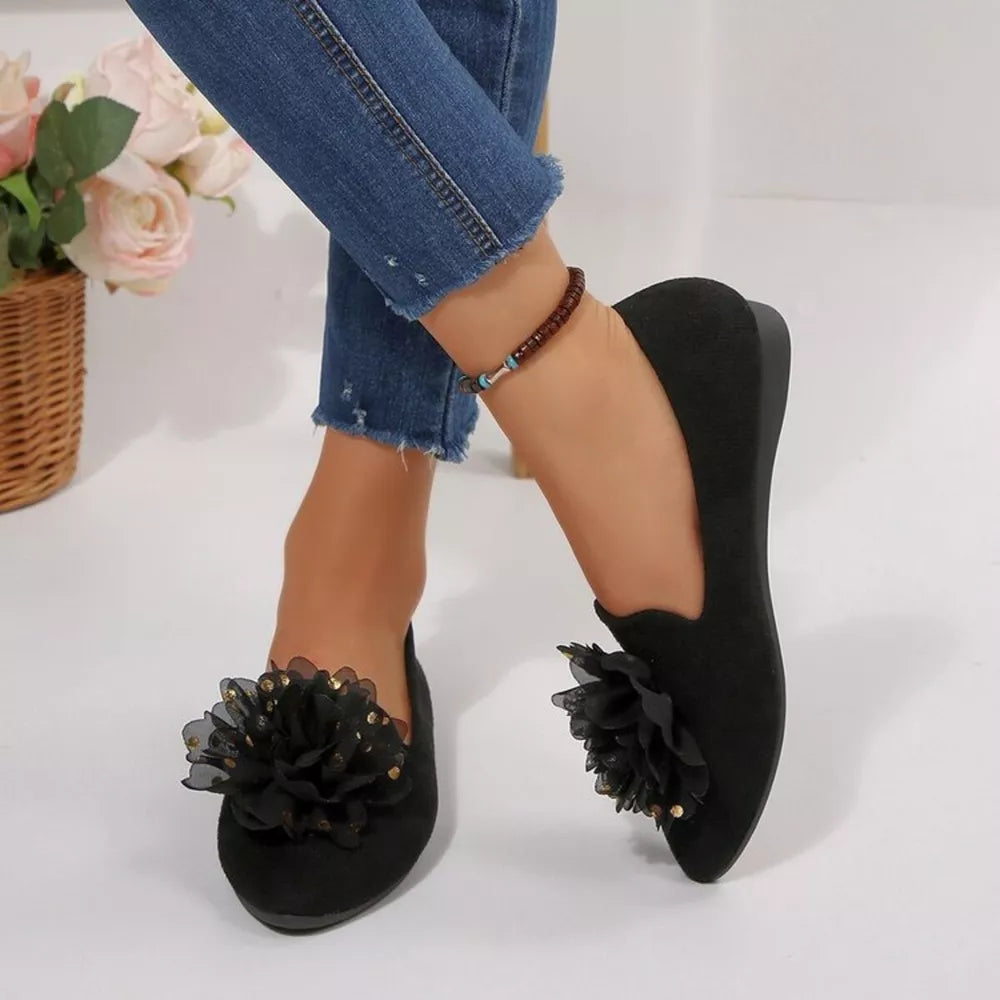 Flower Point Toe Slip-Ons