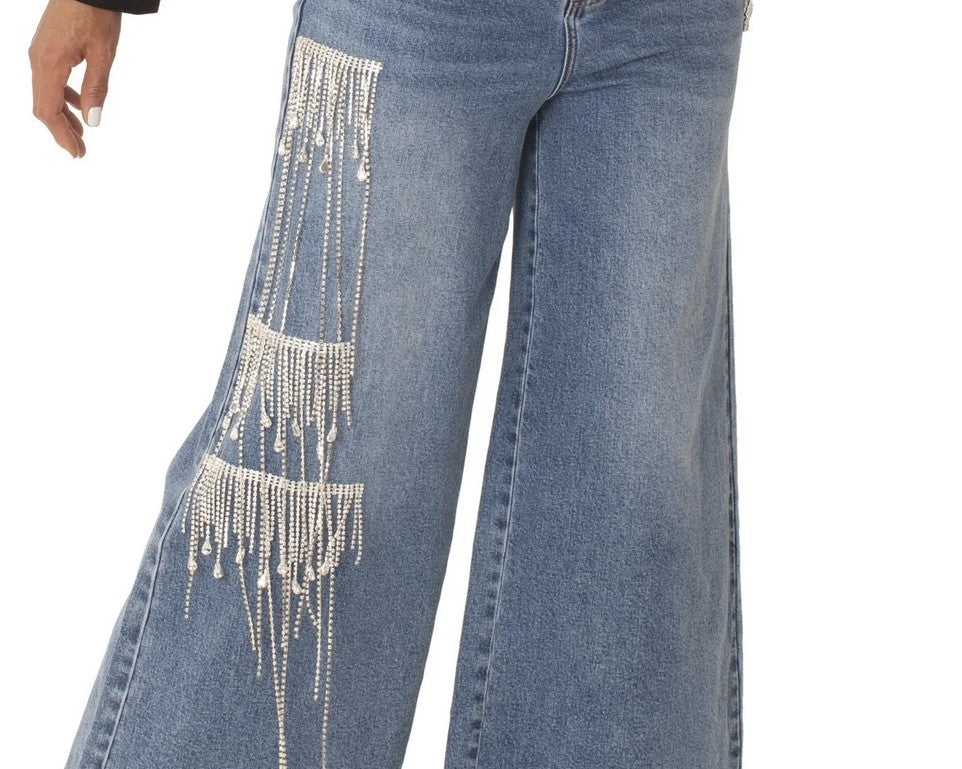 Crystal Cascade Wide-Leg Denim -82513