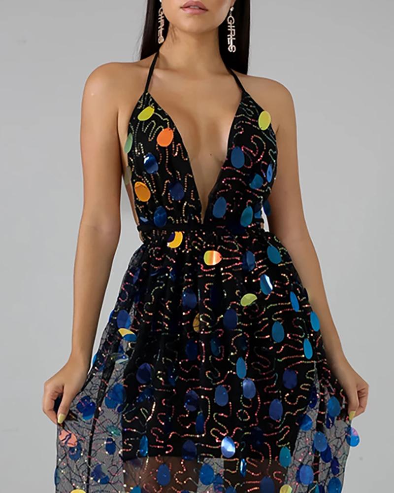 Black Sheer with Seqin Halter Backless Dress