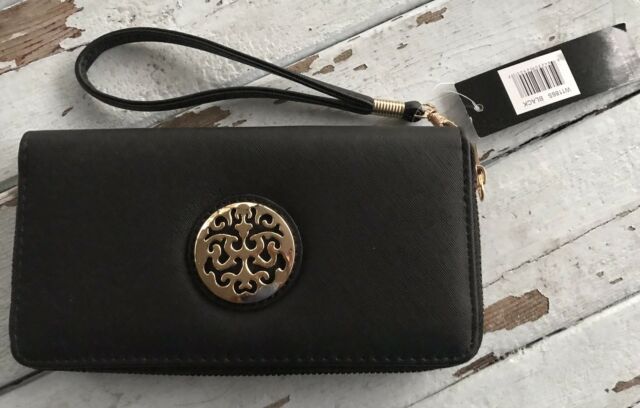 Resale New- Rebecca and Rifka Black and Gold Double Zipper Wrislet Wallet