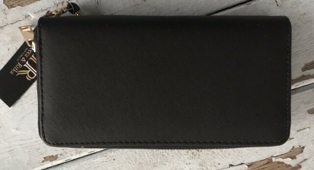 Resale New- Rebecca and Rifka Black and Gold Double Zipper Wrislet Wallet