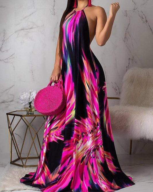 Backless Black and Fushia Multi Colored Dress