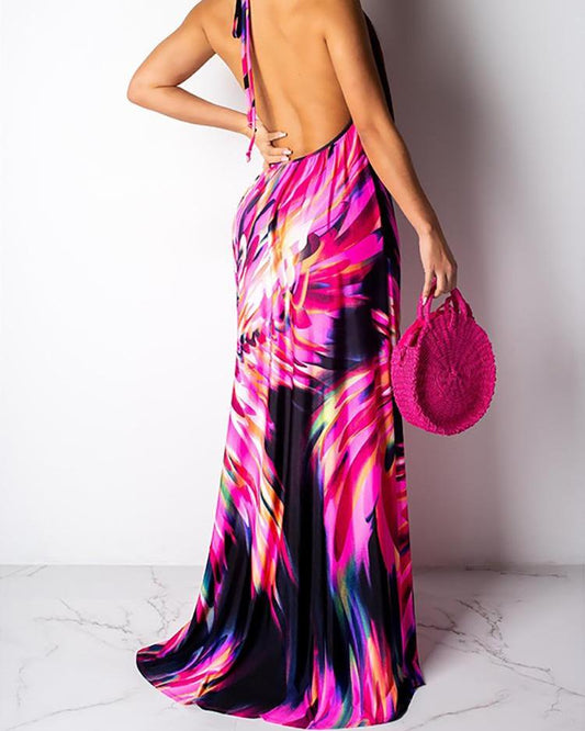 Backless Black and Fushia Multi Colored Dress