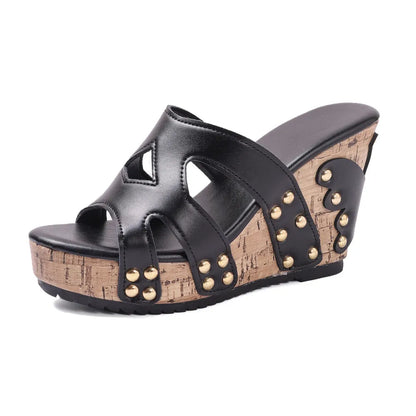 Open Toe  Studded Wedge Sandals