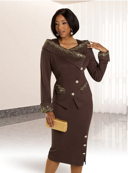 Donna Vinci Knits Style 13428 Brown 2PC Jacket and Skirt Set