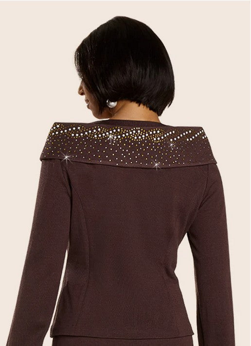 Donna Vinci Knits Style 13428 Brown 2PC Jacket and Skirt Set