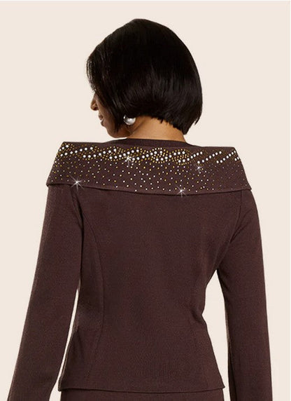 Donna Vinci Knits Style 13428 Brown 2PC Jacket and Skirt Set