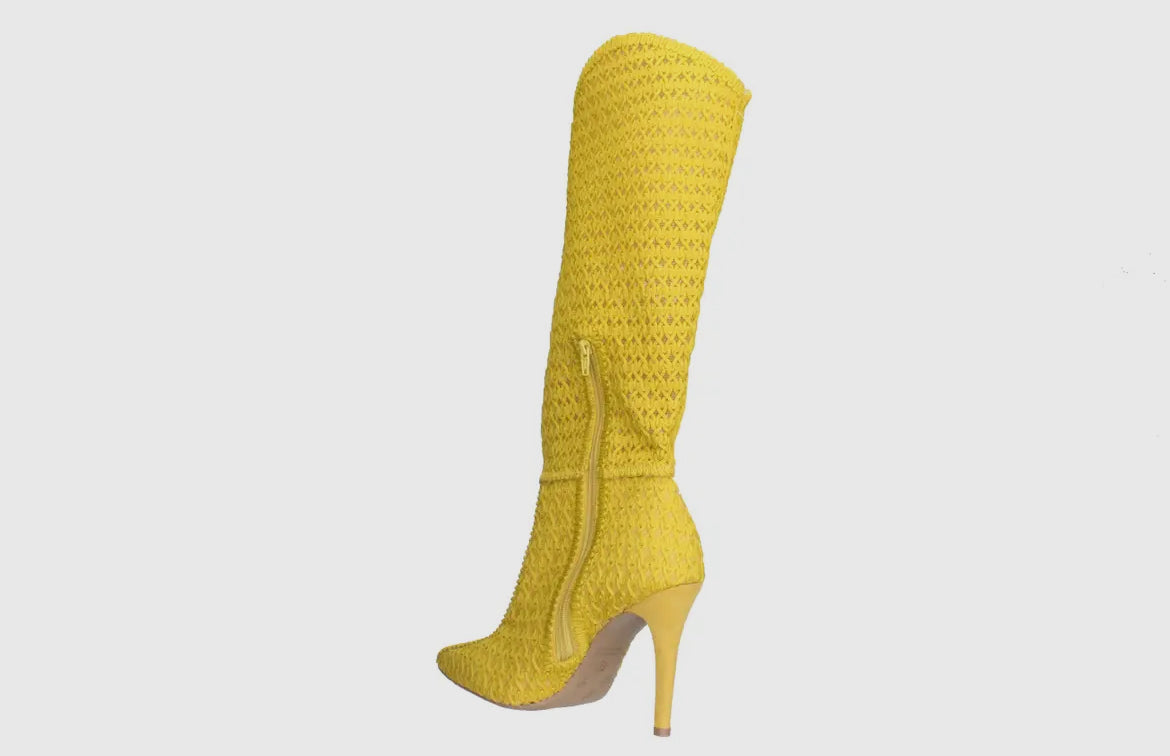 Bruno Menegatti Yellow Stiletto Crochet Boots
