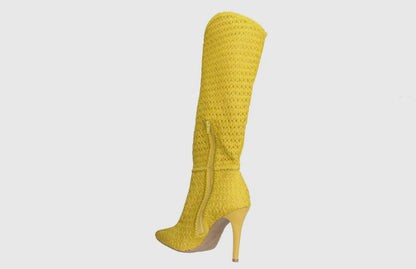 Bruno Menegatti Yellow Stiletto Crochet Boots
