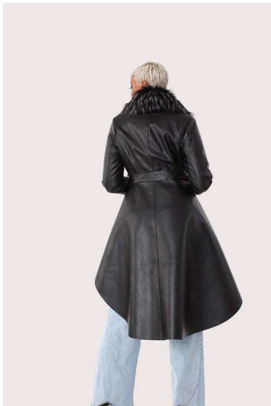 For Her NYC High Low PU Jacket with  Fur Collar Style 82054