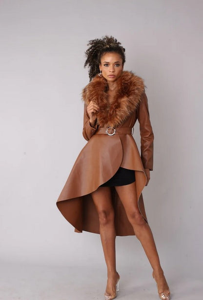 For Her NYC High Low PU Jacket with  Fur Collar Style 82054