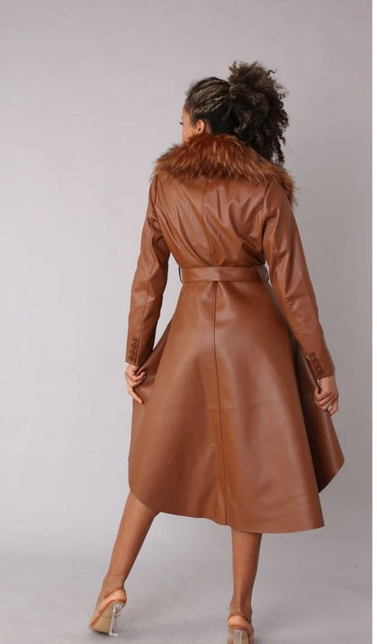 For Her NYC High Low PU Jacket with  Fur Collar Style 82054