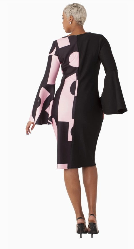 COLOR BLOCK BELL SLEEVE DRESS- 82062