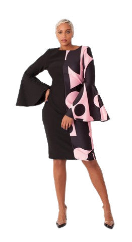 COLOR BLOCK BELL SLEEVE DRESS- 82062