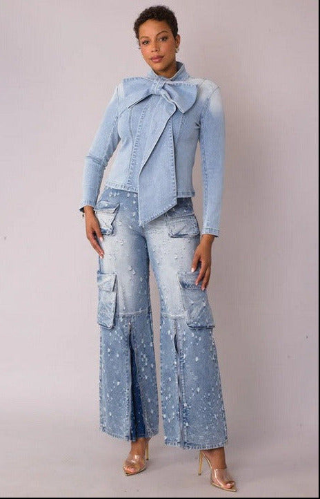Bow Detail Denim Top -82417