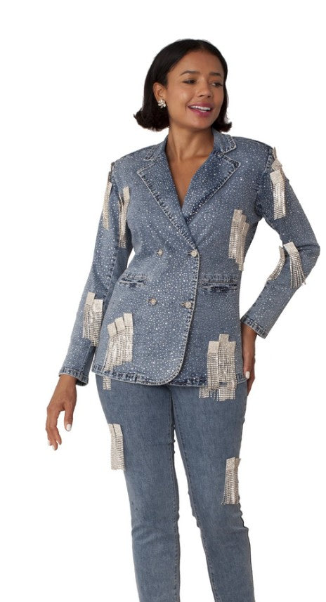 Crystal Cascade Denim Blazer -82463