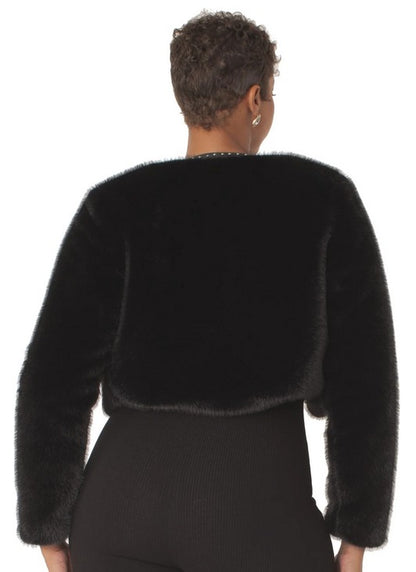FOR HER Cropped Rhinestone-Trimmed Fur Jacket -82652