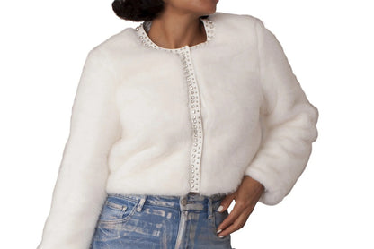 FOR HER Cropped Rhinestone-Trimmed Fur Jacket -82652