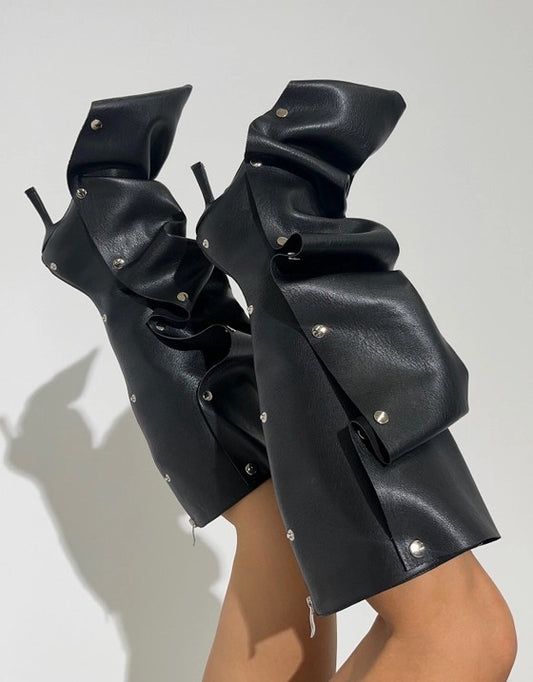 Azalea Wang IMOGINE-BLACK ADJUSTABLE POINTED TOE BOOT