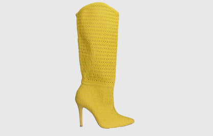 Bruno Menegatti Yellow Stiletto Crochet Boots