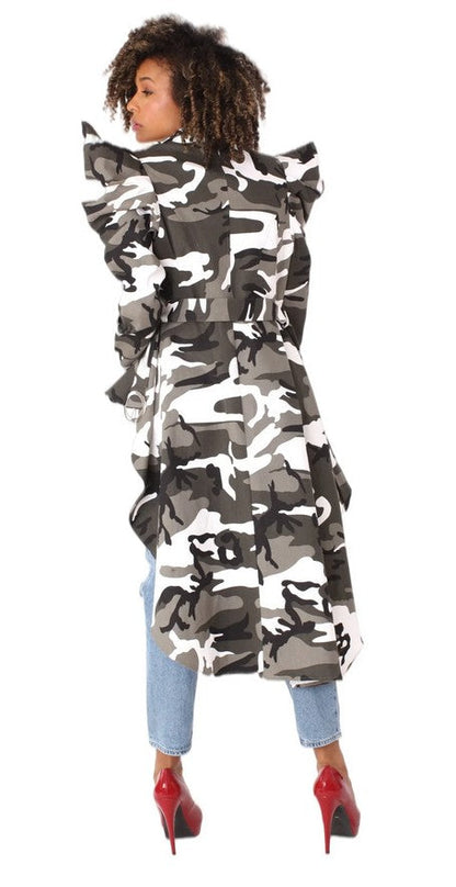 For Her NYC High Low -Camoflauge Print Longline Jacket - Style# 81896