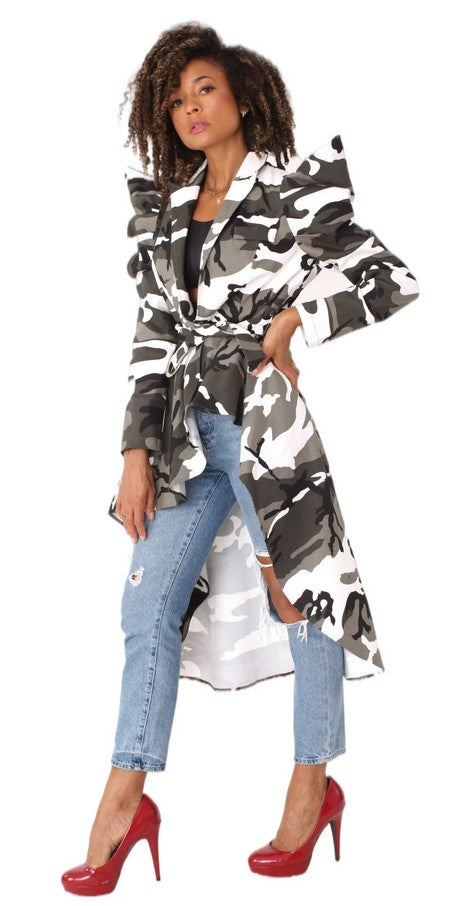 For Her NYC High Low -Camoflauge Print Longline Jacket - Style# 81896