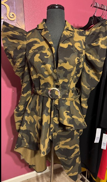 For Her NYC High Low -Camoflauge Print Longline Jacket - Style# 81896