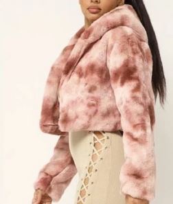 Tie Dye Faux Fur Crop Hooded Coat