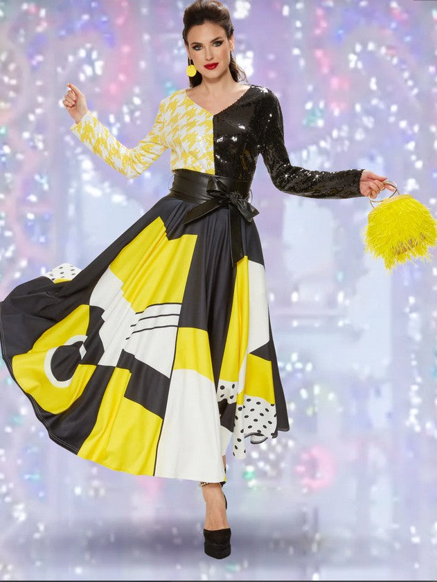 Love The Queen Style 17501-Yellow/White /Black Sequin Top