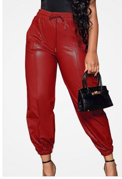 Black and Red PU Joggers