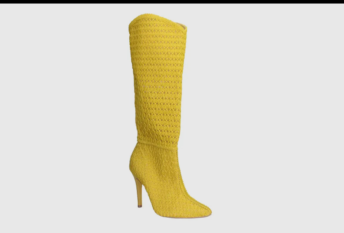 Bruno Menegatti Yellow Stiletto Crochet Boots