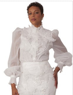 FOR HER NYC 82682 – Floral Embroidered Blouse Victorian-Inspired Elegance