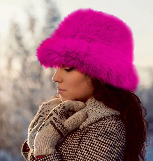 Fuzzy Faux Fur Bucket Hat