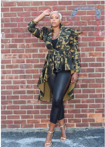 For Her NYC High Low -Camoflauge Print Longline Jacket - Style# 81896
