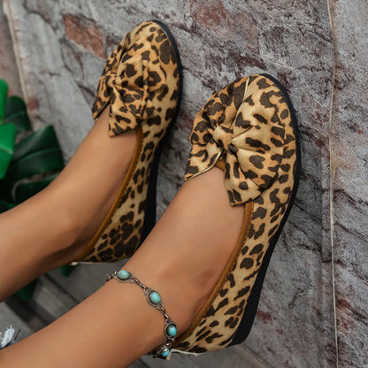 Mirage Platform Leopard Bow Flat Slip Ons