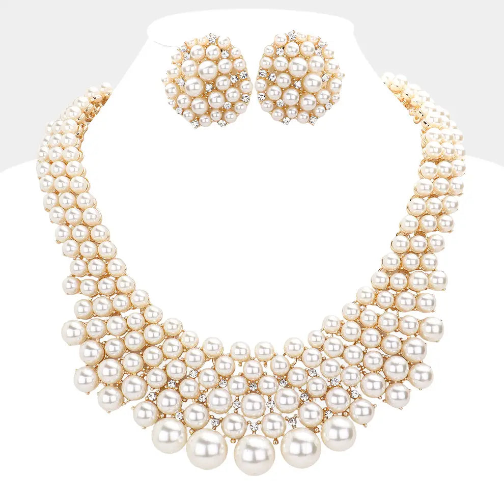 Rhinestone Embellished Pearl Cluster Necklace
