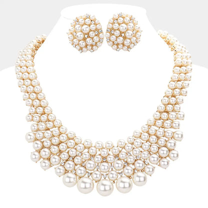 Rhinestone Embellished Pearl Cluster Necklace