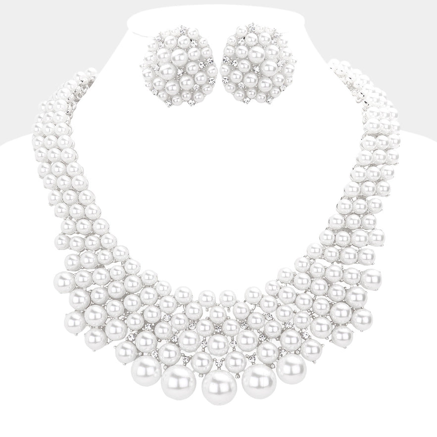 Rhinestone Embellished Pearl Cluster Necklace